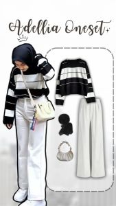 Setelan Celana Panjang 3IN1 (Sweater + Celana Basic + Tas Kecil Aesthetic + Hijab) AM283R