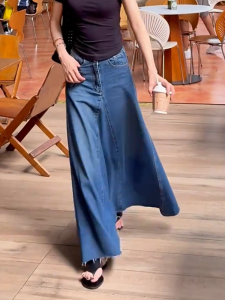 MANMI | Chân Váy Jeans Maxi Dáng Rộng Cao Waist Vintage