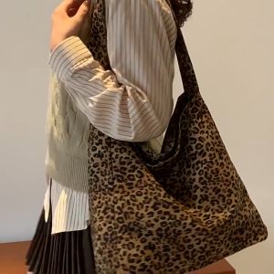 Korean INS Retro Fashion Leopard Print Shoulder Casual Commuter Tote Bag Underarm HandBag ForWomen