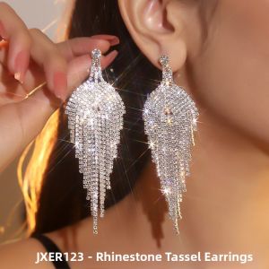 Exaggerated Geometric Full Diamond Long Tassel Earrings Elegant Claw Chain Series Fashion Jewelry Accessories
