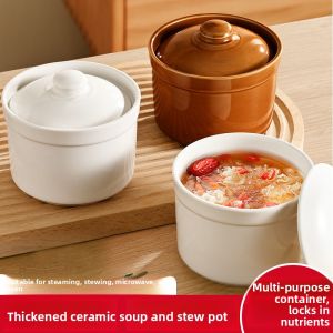 MONLEYTA | Ceramic Soup Pot One-Person Soup Bowl With Lid Traditional Chinese Style Home Use For Soup And Birds Nest Steaming