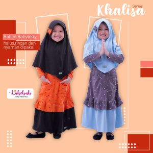 GAMIS SET JILBAB ANAK CEWEK USIA 2-8 TAHUN KHALISA BY LABEBAH BAJU MUSLIM MURAH BAHAN BABYTERRY PREMIUM TEBAL DRESS MUSLIM MOTIF POLKADOT KOMBINASI 2 WARNA GAMIS NGAJI HARIAN PAKAIAN IED LEBARAN CASUAL MODEL TERBARU KEKINIAN BISA COD