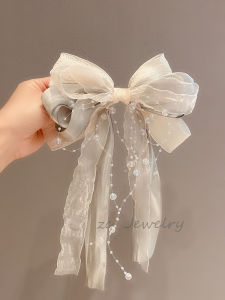 Elegant Butterfly Knot Hair Clip with Sash High Quality Glass Bead for Back of Head Fashionable Hair Accessories