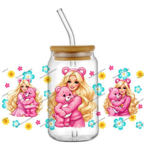 New 30 Design Adorable Care Bears With Girls 3D UV DTF Stickers 16oz Glass Can Cup Decals Mug Wrap DIY Gift Transfer Home Decor