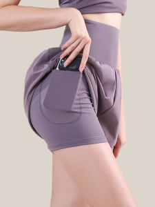 High Waist Summer Shorts Quick Dry Yoga Running Pants Three Quarters Length Sporty Loose Fit Fake Two Piece Anti Light