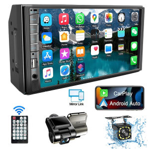 7 Inch Car Radio Stereo 2 Din Touchscreen Car Video Player with Dash Cam and Backup Camera Bluetooth Navigation USB FM AUX Input