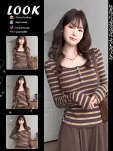 Stylish Brown Stripe Long Sleeve T-shirt