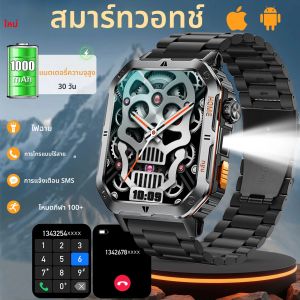 2025 กีฬาผู้ชายนาฬิกาสมาร์ทฟิตเนสไฟฉาย LED กันน้ำทหารสุขภาพมอนิเตอร์บลูทูธโทรสมาร์ทวอทช์สำหรับแอนดรอยด์ ไอโอเอส