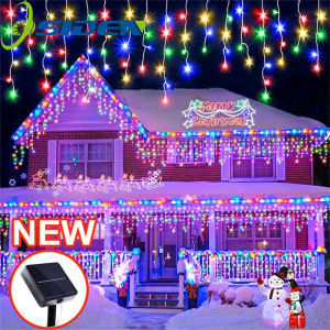 NEW 162/96LED Solar Icicle Outdoor Christmas Lights 8 Modes Waterproof Fairy Lights for Home Party Halloween Holiday Decoration
