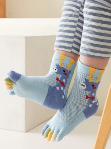 Cartoon Five-Finger Cotton Socks for Spring And Autumn Kids And Babies Colorful Candy-Style Pure Cotton Separate Toe Socks Mid-Calf Sweat Absorbent