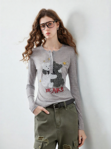 Toyouth | Bears Printed Slim Long Sleeve T Shirt 100% Lyocell