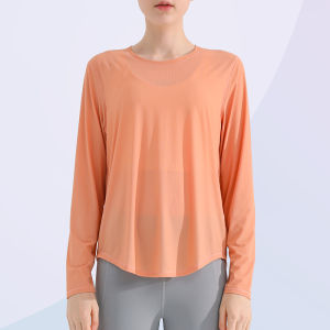 New Womens Loose Long Sleeve Running Yoga Sportswear Quick Dry Breathable Outdoor Top UV Protection Cool Feeling T-Shirt