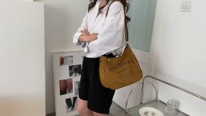 กระเป๋าสะพายไหล่ สะพายข้าง ผ้าแคนวาส สไตล์เกาหลี จุของได้เยอะ สําหรับผู้หญิง สกรีน Peachrees มี5สีให้เลือก oc99