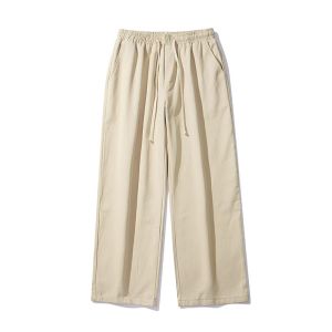Khaki Washed Pure Cotton Straight Leg Casual Pants Mens Loose Fit Autumn Spring Workwear Versatile Comfortable Long Trousers