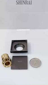 Đồng Thau Đúc Siêu Dày - 12*12 CM ) Ga Thoát Sàn Phễu Thoát Nước Nhà Tắm SHINRAI Mạ Đen Titan Chống Mùi Hôi TS046