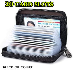 Credit Card Holder Wallet 20 Card Slots Secure Card Case ID Case Organizer Zipper Wallet (Black Coffee)