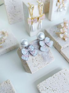 DY ต่างหูโบว์ ต่างหูคริสตัล ไข่มุก ต่างหูแฟชั่น ก้านเงินS925 สไตล์เกาหลี ใส่ออกงาน สวยงาม น่ารัก