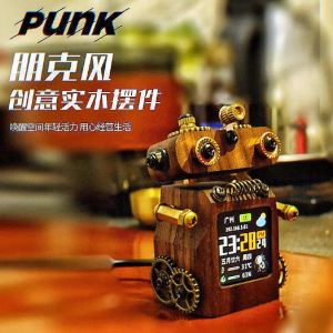 Đồng Hồ Treo Tường Thời Tiết Thông Minh Robot Punk Thiết Kế Kỹ Thuật Số Màn Hình Màu Đồ Trang Trí Bàn Gỗ Quà Tặng