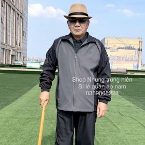 Bộ quần áo gió nam trung niên dáng xuông 2 lớp và lót lông ấm cao cấp ẢNH THẬT