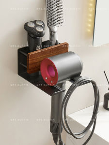 Bathroom Wall-Mounted Hair Dryer Holder No-Drilling Wood Storage Rack Organizer for Toilet Bathroom Convenient Utensil Storage