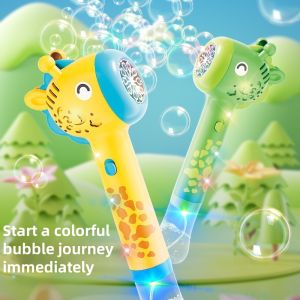 Cartoon Dinosaur Giraffe Bubble Blowing Machine for Children Fully Automatic Handheld Bubble Stick Luminous Bubble Toy
