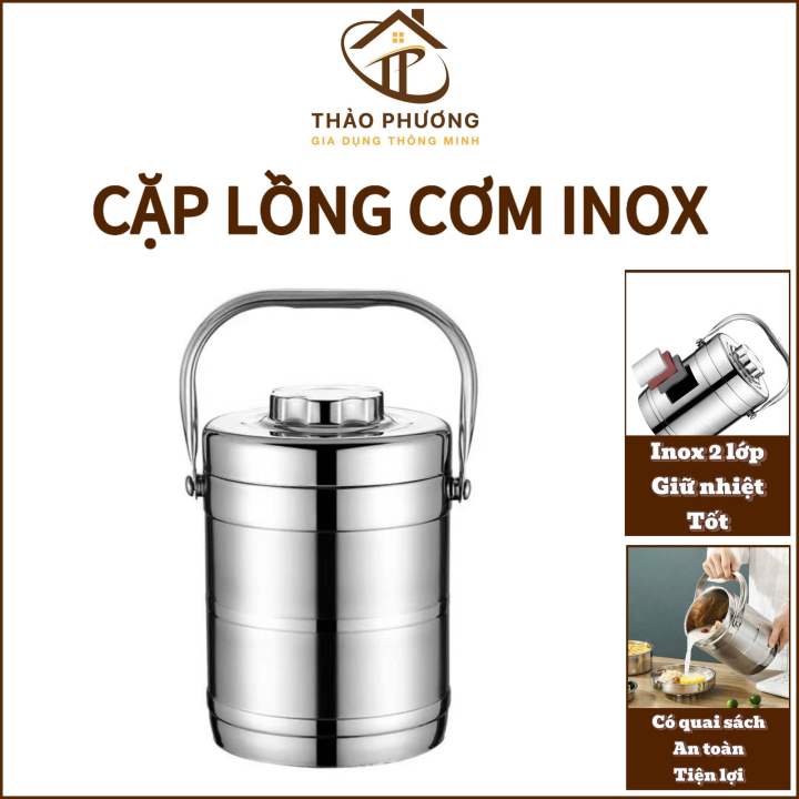 Cặp lồng inox 1,4L và 2.0L hàn quốc 3 ngăn chứa đồ ( bạc) | Lazada.vn