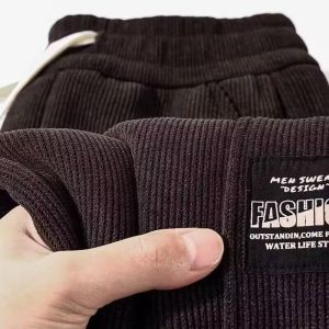 Mens Casual Corduroy Sports Pants Loose Fit Elastic Waist Baggy Large Size Spring Autumn Comfortable Breathable Polyester Fiber