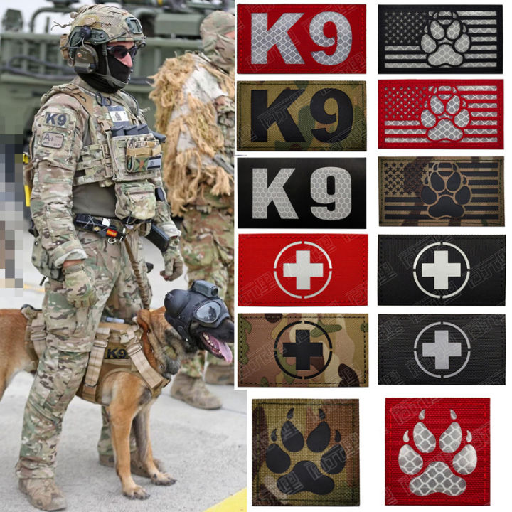 US Army K9 Dog's Paw Velcro Label Night Reflective IR Fabric Laser