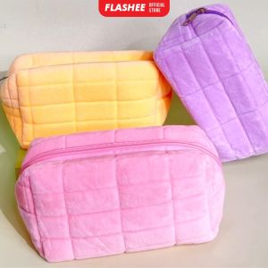 Flashee Tempat Pensil Bulu Soft Kotak Pencil Case Simple Cosmetic Bag Tas Kosmetik Pouch Makeup