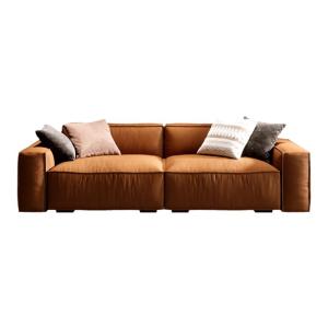 Baxter Retro Orange Leather Sofa Cubic Design Simple Italian Style Living Room Straight Row Small Apartment Suitable for Adults
