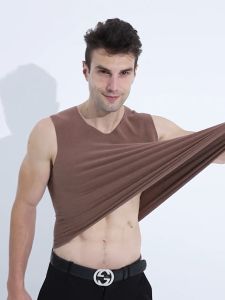 Mens De Velvet Vest Inner Wear Seamless Silk Fiber Heated Warm Vest Trendy t-shirt men