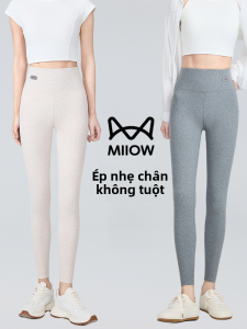 MiiOW | Quần lót nữ cạp cao dày lót lông cừu màu đen và xám mặc trong và ngoài mùa thu đông quần cotton ấm áp