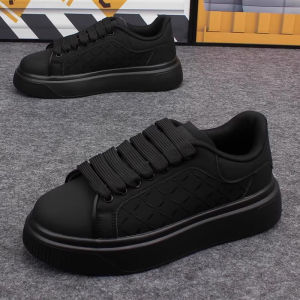 2025 new mens shoes spring and autumn flat-soled casual leather shoes sports shoes black and white mens thick-soled breathable