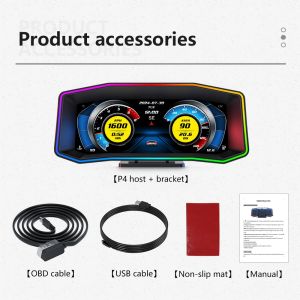 RYSJM | P4 HUD Car Head Up Display OBD2+GPS Dual System LCD Digital Speed Fuel Consumption Slope Meter Security Alarm On-board Computer
