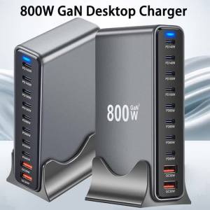 800W GaN 10 Ports Fast Charging Station Adapters USB C Dual 140W PD3.1 Desktop Charger for Multiple Devices Laptop Wall Charger