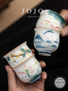 Hand-Painted Ceramic Tea Cup Gongfu Tea Set for Home Use Orange Dawn JOJOS L. PD.Tangerine Chinese Style Tea Bowl