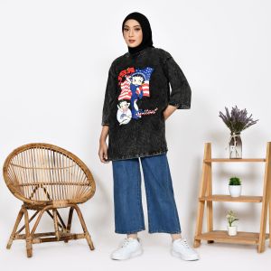Kaos Black Wash Wanita Oversize Ld 120 Cotton plus / Atasan Wanita Jumbo / Baju Wanita Karakter Betty Boop