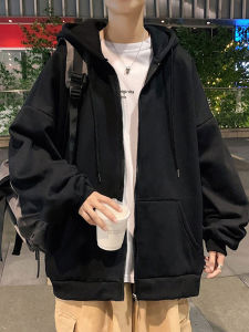 American Style Oversize Hoodie Cardigan Mens Spring Autumn Heavyweight Couples Jacket Zipper Decorated Loose Fit Polyester