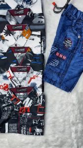 Setelan Jeans Pendek Sobek dengan Kemeja Kekinian Anak Laki-laki Usia 1 sampai 12 Tahun dengan Motif Desain Terbaru