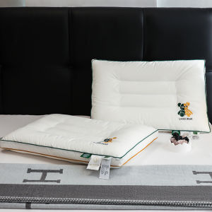 หมอนรองนอนต่ำผ้าฝ้ายแท้สีขาวสำหรับเด็ก นักเรียน ผู้ใหญ่ หมอนดูแลสุขภาพคอ หมอนรูปหมี หมอนรองนอนสำหรับใช้ในบ้าน ขนาด 40*60 ซม.