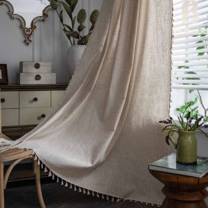 Solid Color Soundproofing Light Blocking Curtain with Tassel Design