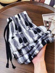 Large Size Wide Leg Pants with Ink Painting Print Loose Casual Long Tied Dyeing Style Summer New Chinese Fashion Womens plus Size Pants