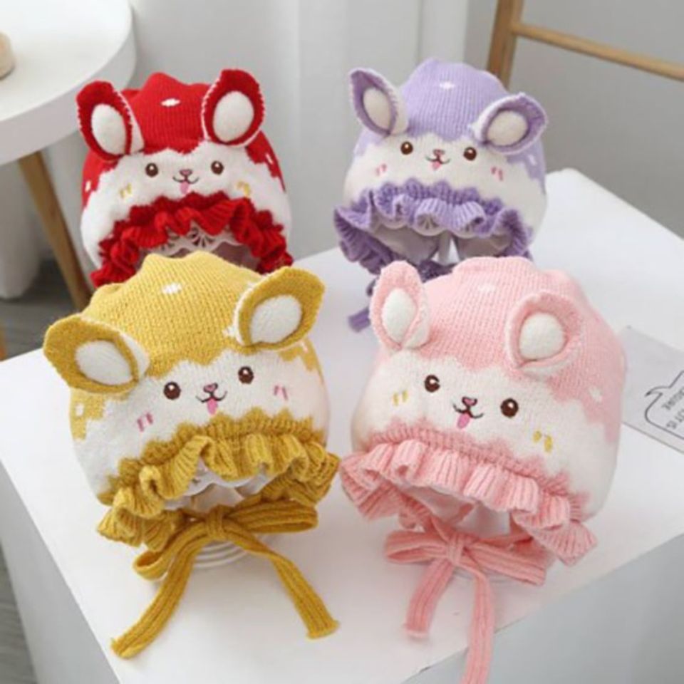 OKKFINE Woolen Yarn Baby Hat Warm Windproof Baby Knitted Woolen Hat Fashionable Soft and Skin Friendly Girls Ear Protection Cap