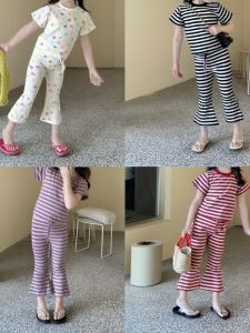 Girls Stripe Style Casual T-shirt Set