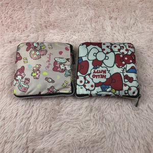 New Hello Kitty Waterproof Foldable Shopping Bag Portable Eco-friendly Vegetable Buying Cartoon Style Oxford Cloth Material