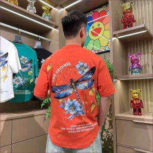 Summer Cotton Printed Short Sleeve T-Shirt Mens Fashionable Embroidered Tailored Fit Breathable round Neck Casual Top