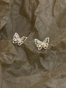 Butterfly Shaped 999 Pure Silver Earrings for Women Unique Elegant Small Size Suitable for Pierced Ears Korean Style Fashion Jewelry