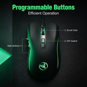 HXSJ | Adjustable Ergonomic Wired RGB Gaming Mouse with Programmable Side Buttons USB Plug & Play for PC Gaming And Office Use
