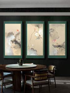 New Chinese Style Restaurant Background Wall Multi-Panel Vertical Hanging Painting Office Cloud Water Lotus Heart Ink Wash Decorative Artwork