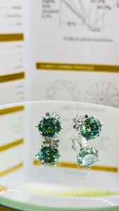 Khuyên tai nam nữ bạc xi bạch kim đính kim cương moissanite Mỹ D/FL100 giác màu xanh lá size từ 5mm-8.1mm kiểm định GRA Bông tai kim cương nhân tạo moissanite bạc mạ vàng trắng Hoa tai bạc thật xi kim đẹp - KIM LỘC PHÁT B6CMX100